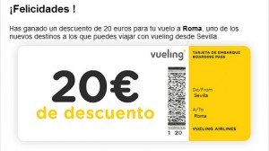 Código promocional Vueling 20€ de descuento con “Rasca & Vueling”